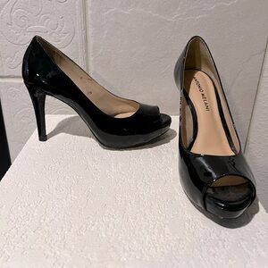 Brand new black patent Antonio Melani peep toe pumps ladies 6.5